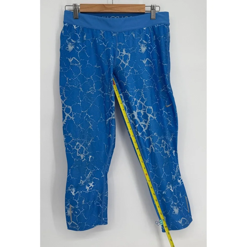 Nike‎ Dri-FIT Blue Marble Crackle Print Cropped Leggings Womens Pocket Sz L